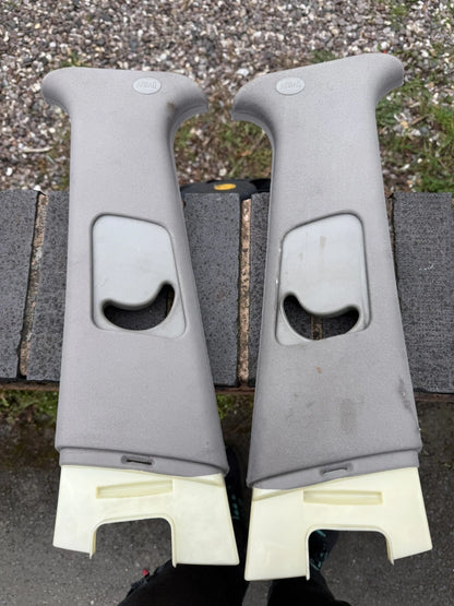 ROVER 75 MG ZT PAIR INTERIOR B PILLAR BELT TRIM SMOKESTONE WITH AIRBAG BUTTON